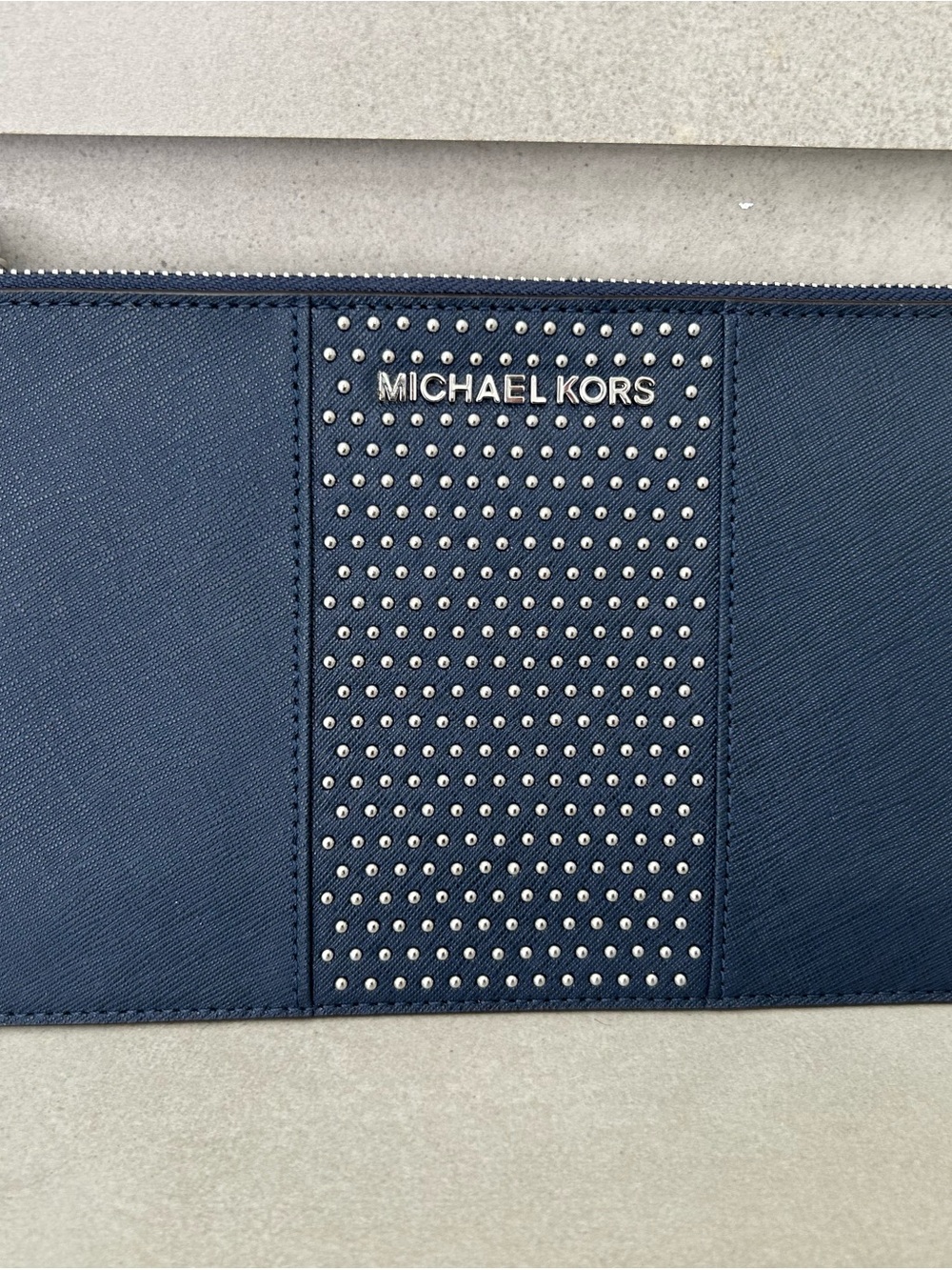 Michael Kors Navy Studded Saffiano Clutch